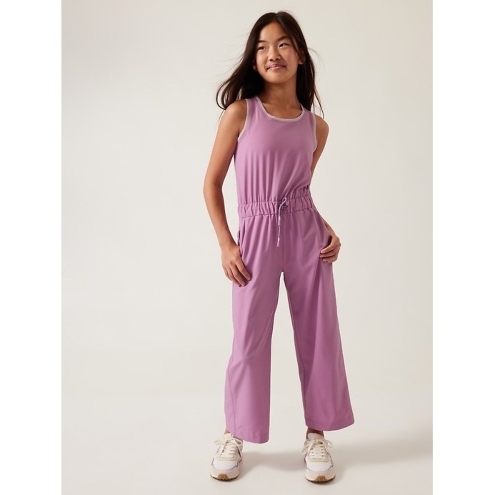 Athleta Girl Jump For Joy Jumpsuit Purple Sleeveless Wide Leg XL 14
